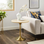 Modway - Lippa Rond de 20 po Faux travertin Table d’appoint, Travertin d’or-Table d’extrémité ronde