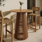 Modway - Lane Rond de 35 pouces Terrasse extérieure Bois de teck Bar Table - Naturel-Base à piédestal à lattes