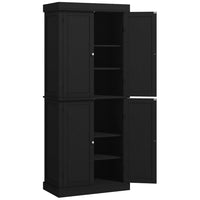 HOMCOM - Armoire de cuisine autoportante à 4 portes avec étagères - noir-L'étagère à 6 niveaux offre suffisamment d'espace pour ranger les ustensiles de cuisine, la vaisselle, les appareils électroménagers et les produits secs 