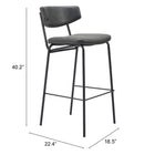 Zuo - Charon Tabouret de bar - Noir vintage - Ensemble de 2-Garantie limitée de 3 ans