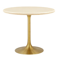 Modway - Lippa Rond de 36 po Faux travertin Table à manger, Travertin d’or-Travertin artificiel