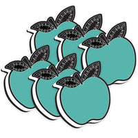 Ashley Productions - Effaceur magnétique pour tableau blanc, Pomme turquoise avec feuilles à craie, lot de 6-Gomme à tableau blanc attrayante pour la décoration de la salle de classe