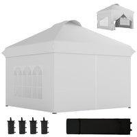 Outsunny - Tente auvent d'extérieur pliante 10 pi l x 10 pi L avec 4 parois latérales - Blanc-Tente de fête 10 po x 10 po avec 4 parois amovibles, idéale pour une utilisation lors d'événements en plein air