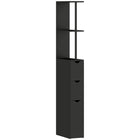 HOMCOM - Armoire de salle de bain étroite avec tiroir et étagères ouvertes - noir-Avec un profil haut et mince de style moderne   