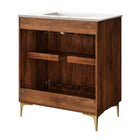 Modway - Vernon 30" Bois cannelé Armoire de coiffeuse avec évier - Blanc noyer-8