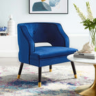 Modway - Traipse Bouton à dos ouvert touffé Performance Velvet Fauteuil - Marine-Revêtement en velours de performance