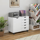 HOMCOM - Armoire de classement latérale avec 5 tiroirs et étagère réglable - blanc-L’étagère intérieure réglable personnalise l’espace de rangement selon vos besoins 