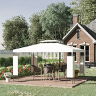 Outsunny - Pavillon d’extérieur 10 pi l x 13 pi L - toit double, auvent pour terrasse - blanc-Toit en toile avec huit trous de drainage pour éviter l'accumulation d'eau