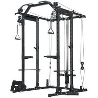 Soozier - Rack De Puissance Multifonction - Machine Smith Avec Barre De Traction-Entraînement complet du corps avec stations de traction, poulie, butterfly et presse à jambes  