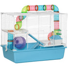 PawHut - Cage pour hamster 3 niveaux 23 po avec roue et bouteille d'eau - Bleu clair-Système de tubes avec plusieurs tuyaux séparés, droits ou courbés
