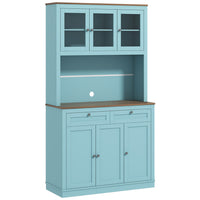HOMCOM - Armoire de rangement 71 po avec espace pour micro-ondes et vaisselier - bleu-Huit compartiments et deux tiroirs maximisent les options de rangement dans la cuisine 