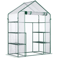 Outsunny - Serre mini 3 niveaux avec 4 étagères, porte enroulable et housse résistante aux intempéries, transparent-Une excellente solution pour prolonger votre saison de culture et protéger les plantes des températures extérieures extrêmes  

