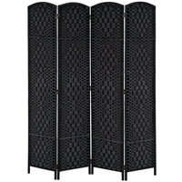 HOMCOM - Séparateur de pièce autoportant à 4 panneaux tissé à la main pour bureau à domicile - noir-Idéal pour créer un espace personnel ou diviser de grandes pièces 
