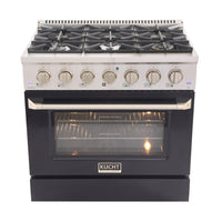 Kucht - 36 po Série KDF Cuisinière Pro Style au gaz propane - Acier inoxydable/Noir-Cuisinez et pâtissez comme un professionnel avec le four à convection extra-large de 5,2 pi³, configuration à 5 grilles et grande fenêtre de four
