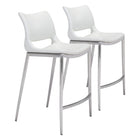 Zuo - Ace Tabouret de comptoir - Blanc/Silver - Ensemble de 2-Repose-pieds ergonomique et confortable