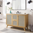 Modway - Soma 48" compatible avec un ou deux éviers simples ou double Armoire de toilette de salle de bain (lavabo non inclus) - Chêne-Poignées de porte en métal