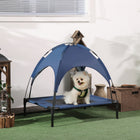 PawHut - Lit rafraîchissant surélevé pour animaux avec auvent pour chiens de taille moyenne - 30 po L x 24 po l x 29 po H - bleu foncé-Doté d’un cadre en acier léger, ce qui le rend très durable 