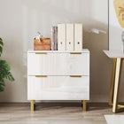 HOMCOM - Classeur 2 tiroirs avec rails réglables pour dossiers format lettre/A4/légal - blanc haute brillance-Fabriqué en panneau de particules et MDF avec des pieds en acier en forme de U pour un soutien solide 