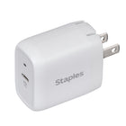 Staples - Chargeur mural de Staples USB-C - 20 W - Blanc-Facile à transporter avec une prise murale pliable pour prévenir les dommages aux broches
