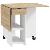 HOMCOM - Table à manger pliante à abattant avec tiroir et étagères de rangement pour 4-6 personnes - chêne-Le design à abattant permet trois configurations : sans rallonge, avec une rallonge ou deux 