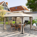 Outsunny - Pavillon d’extérieur 10 pi l x 12 pi L, double toit avec moustiquaire et rideaux-La moustiquaire protège des piqûres sans bloquer la vue ni la brise