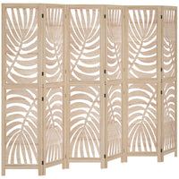 HOMCOM - Paravent autoportant à 6 panneaux motif feuille de palmier pour bureau à domicile ou chambre - finition bois naturel-Le haut et le bas amovibles forment deux séparateurs indépendants  
