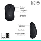 Logitech – Souris sans fil M185, noir-Petite et portable : La taille compacte et le curseur de contrôle rendent la souris parfaite pour les petites et moyennes mains, les espaces de travail ou bureaux étroits et bureaux remplis