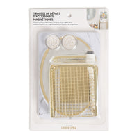 U Brands - Trousse d'accessoires magnétiques pour casier – Marbre fil doré – Paquet de 6-La trousse organiseur de casier comprend 1 gobelet métallique magnétique, 2 aimants, 1 miroir magnétique, 1 tableau blanc magnétique avec surface d'effacement à sec premium et 1 marqueur magnétique avec gomme intégrée