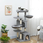 PawHut - Arbre à chat tour 52,5 po avec lit, condos, hamacs - gris-Deux plateformes et des hamacs pour se détendre et observer 