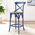 Modway - Gear Tabouret de comptoir - Bleu Minuit-Siège en rotin tissé