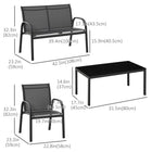 Outsunny - Ensemble de meubles de patio 4 pièces, ensemble de conversation de jardin avec loveseat, gris foncé-Cadre en acier enduit de poudre, résistant aux intempéries, solide et difficile à déformer 