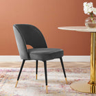 Modway - Rouse Performance Velvet Fauteuil d’appoint de salle à manger - Charbon de bois-Pattes en acier inoxydable noir mat