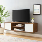 Modway - Envision Fixation murale de 60 po Meuble TV, Blanc noyer-Portes coulissantes en stratifié blanc