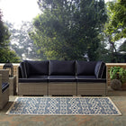 Modway - Ariana Treillis floraux vintage à l’intérieur et à l’extérieur Tapis de 5 pi l x 8 pi L - Bleu et beige-Tapis durable d’intérieur et d’extérieur