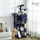 PawHut - Arbre à chat 63 po H avec deux niches pour chats - bleu foncé-Comprend des poteaux à griffer et une rampe pour satisfaire les instincts naturels de griffade 