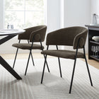 Modway - Nella Rembourré Chenille à bruyère Chaises de salle à manger Ensemble de 2 - Java Black-Pieds métalliques effilés