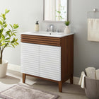 Modway - Render 30" Armoire à coiffeuse de salle de bain - Blanc Noyer Blanc-Portes à fermeture douce