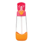 b.box - Bouteille Tritan - 600ml - Milkshake à la Fraise-Paille anti-fuites et poignée robuste pour l’école et les sorties