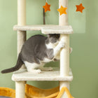 PawHut - Arbre à chat 63 po - tour thème étoile et lune pour chats d’intérieur-Couleur : Beige, gris foncé 