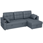 HOMCOM - Canapé-lit gigogne avec ports USB et rangement pour chaise longue - gris foncé-Se transforme facilement d’un canapé en L gauche ou droit en lit d’appoint grâce à un design coulissant avec roulettes, économise de l’espace 