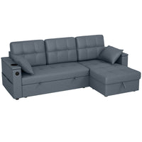 HOMCOM - Canapé-lit gigogne avec ports USB et rangement pour chaise longue - gris foncé-Se transforme facilement d’un canapé en L gauche ou droit en lit d’appoint grâce à un design coulissant avec roulettes, économise de l’espace 