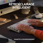 Logitech - MX Mechanical Mini pour Mac Clavier Sans Fil Illumine - Boutons Tactiles Silencieux - Gris (Pale Grey)-Smart Illumination: Touches retroeclairees qui s'allument au moment où votre main s'approche du clavier sans fil et s'ajuste automatiquement selon les conditions lumineuses environnantes
