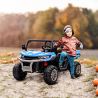 Aosom - voiture électrique 2 places 12v 7ah pour enfants utv - bleu-Phares LED musicaux, klaxon fonctionnel 