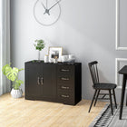 HOMCOM - Buffet moderne 41,3 po L avec 4 tiroirs et 2 portes à panneaux rainurés - noir-Fabriqué en panneaux de particules. Sa surface lisse est facile à essuyer et à nettoyer en cas de déversement 