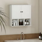 HOMCOM - Armoire murale de salle de bain style ferme, compartiments ouverts et 2 portes - blanc-Portes à panneaux rainurés et coins biseautés apportent un charme classique de ferme à la salle de bain