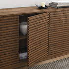 Modway - Render 4 portes Cannelé Meuble de télévision pour meuble de buffet - Noyer-Trous de gestion des câbles