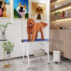 PawHut - Table de Toilettage pour Chien avec Bras Réglable - Bleue-Plateau en caoutchouc avec surface imperméable et antidérapante, bords en alliage d’aluminium