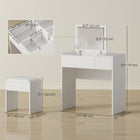 HOMCOM - Coiffeuse avec miroir rabattable et tabouret rembourré - 31,5 po L x 15,7 po l x 31,1 po H - blanc-Fabriqué en bois aggloméré solide, il résiste à des années d’utilisation fiable 