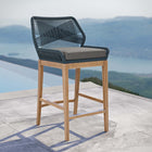Modway - Wellspring Terrasse extérieure Bois de teck Tabouret de bar - Graphite bleu-Base en bois de teck haut de gamme