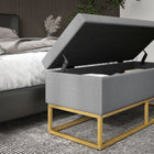 HOMCOM - Banc ottoman de rangement rembourré à dessus rabattable - gris-Matériau : Tissu aspect lin (100 % polyester), mousse, acier 